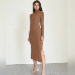 LNA Brown Long Sleeve Turtleneck Dress